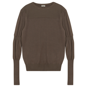 Vivid Crewneck Stone Puff Shoulder Long-sleeve Sweater