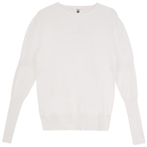 Vivid Crewneck White Puff Shoulder Long-sleeve Sweater