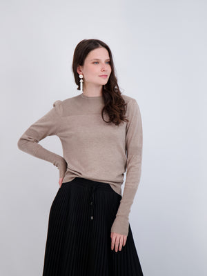 Vivid Crewneck Cocoa Puff Shoulder Long-sleeve Sweater