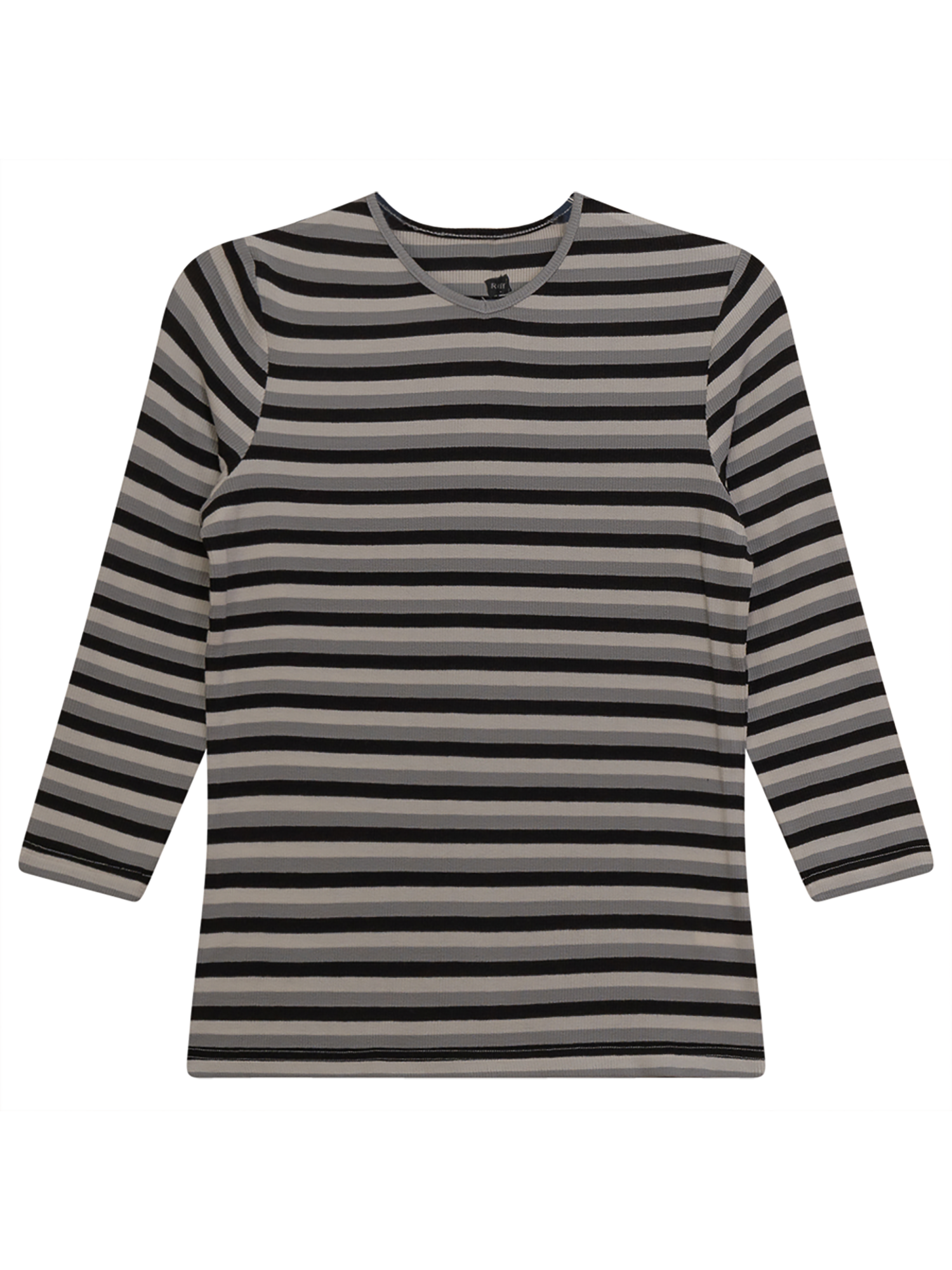 Riff Ribbed Striped 3/4 Sleeve V-Neck Tee - Shirts & Tops