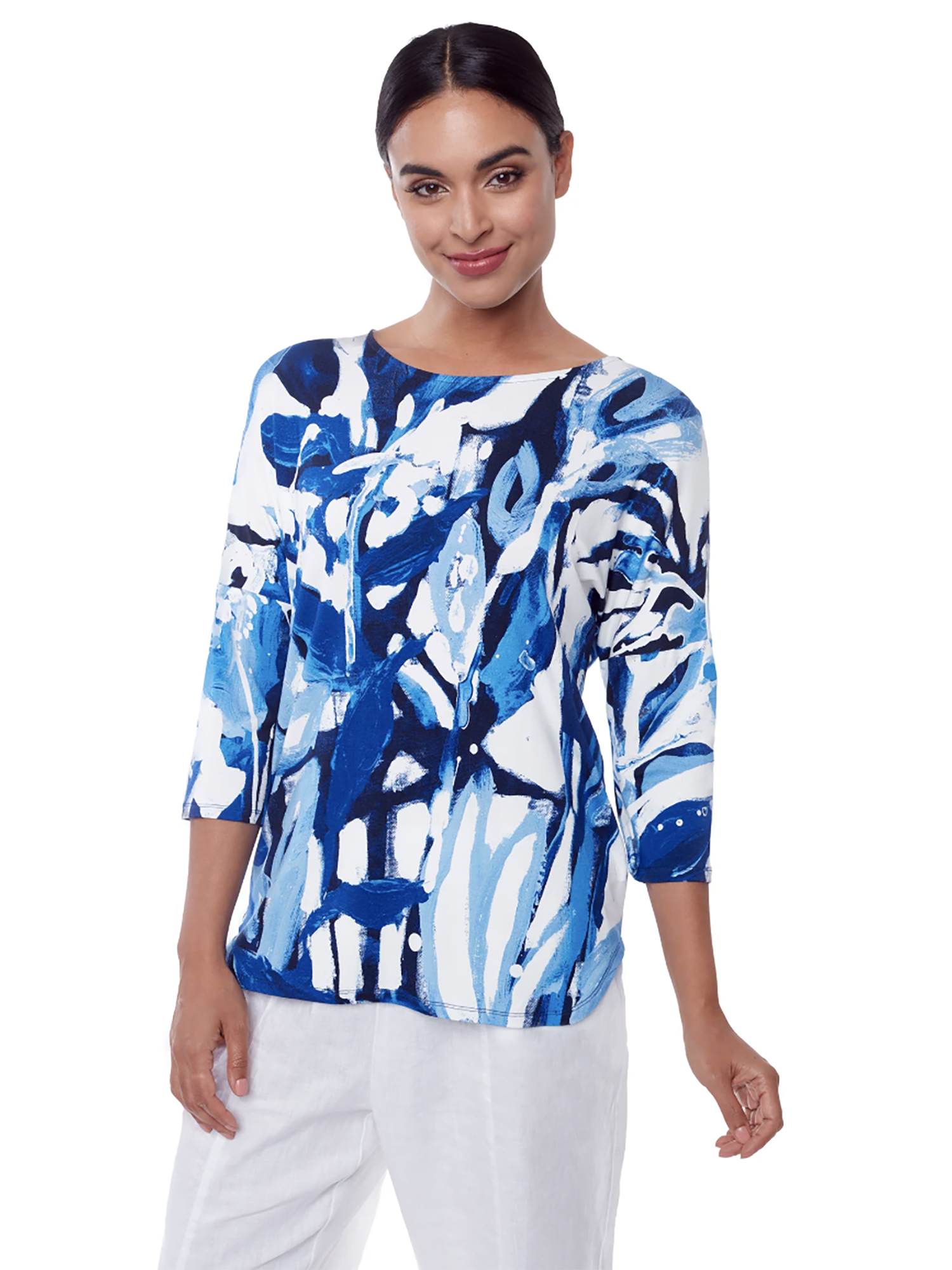 Claire Desjardins Blue And White At Liberty In the Garden 3/4 Length Dolman Sleeve Top - Tops