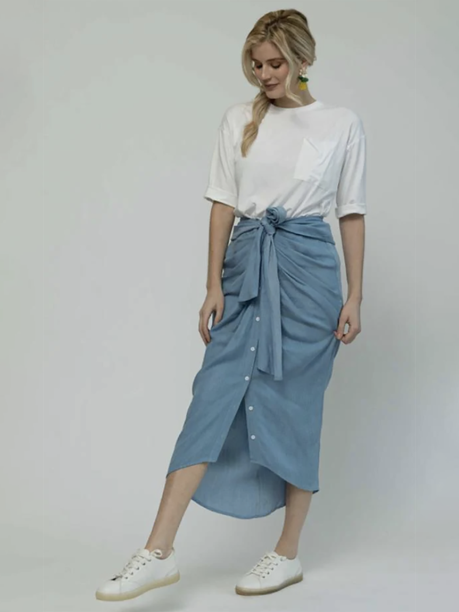 Third By Cee Denim Draped Belted Skirt Third by Cee
