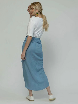 Third By Cee Denim Draped Belted Skirt