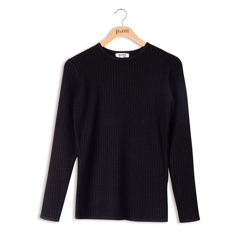 Point Cable Crewneck Top - PinkOrchidFashion