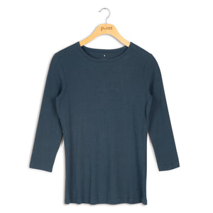 Point Ribbed 3/4 Sleeve Crewneck Top - Tops