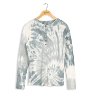 Point Ribbed Tie-Dye Henley Top Ocean Ribbed Cotton Blend
