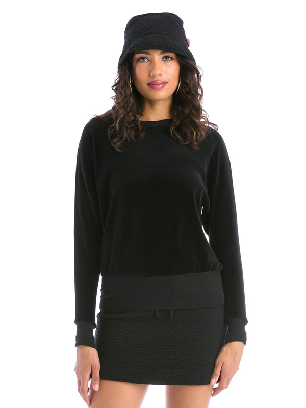 Hard Tail Velour Long Sleeve Banded Pullover Top (V-199) - Tops